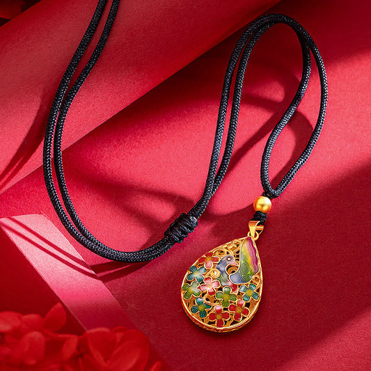 Buddha Stones Bunte Phoenix Blume Glück Stärke Halskette Anhänger