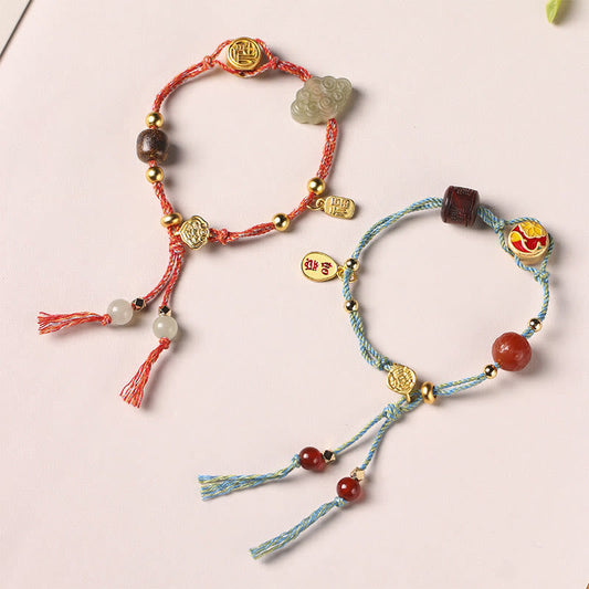 Buddha-Steine, handgefertigt, glückverheißende Wolken, Hetian Jade, Fu-Charakter, Glücksseil-Armband