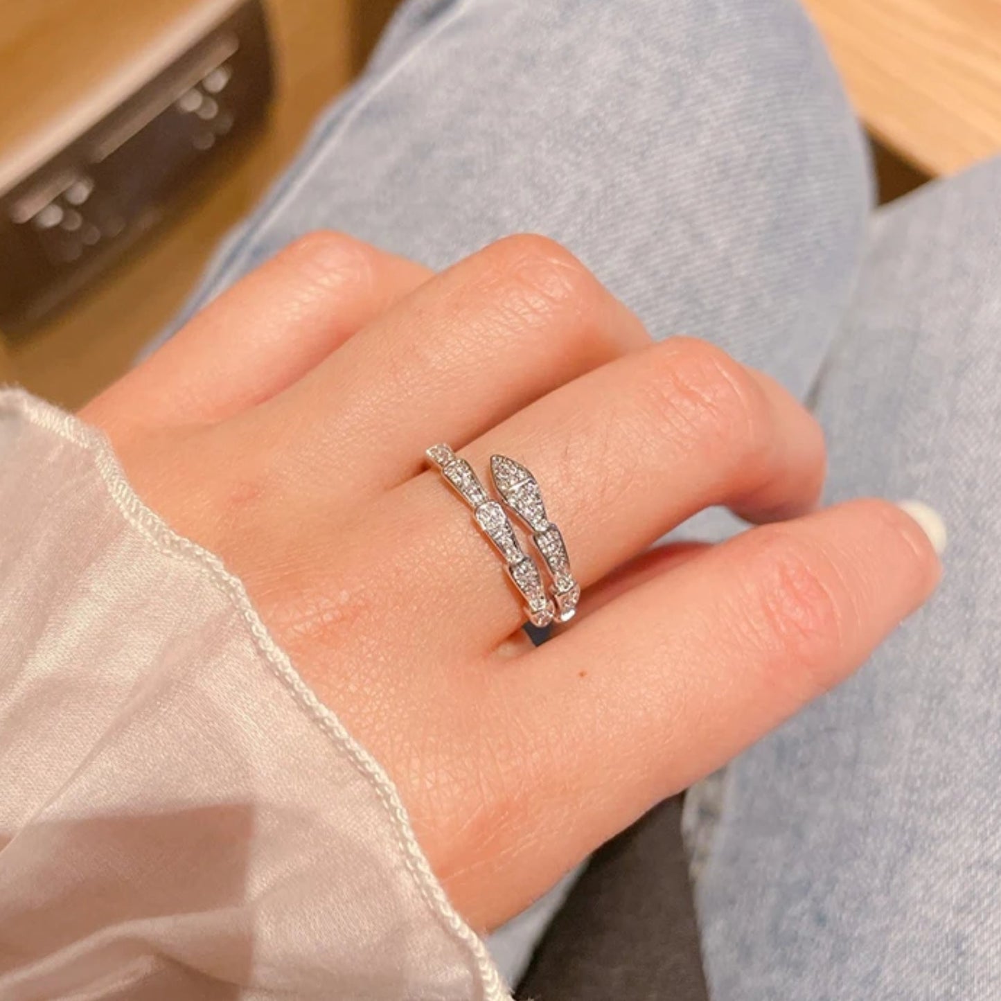 Adjustable Zircon Serpent Ring