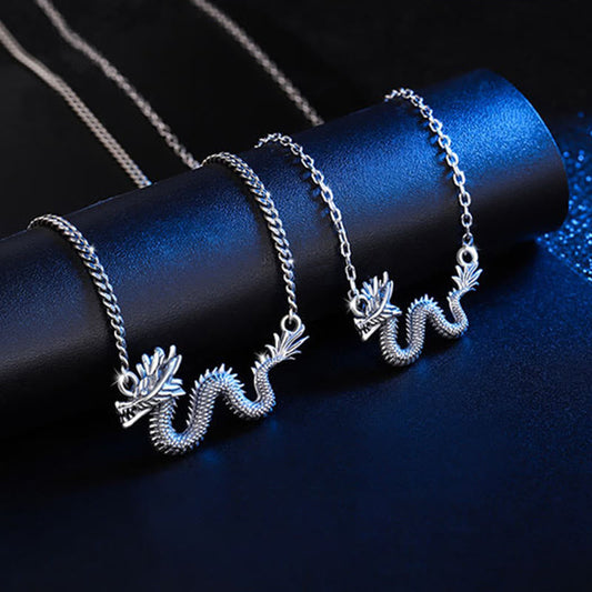 Collar con colgante de cadena de protección del dragón auspicioso del Año del Dragón en plata de ley 925 con piedras de Buda 