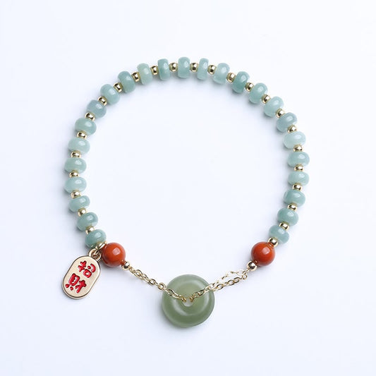 Pulsera de la suerte con hebilla de paz y ágata roja de jade hetiano natural de Buda