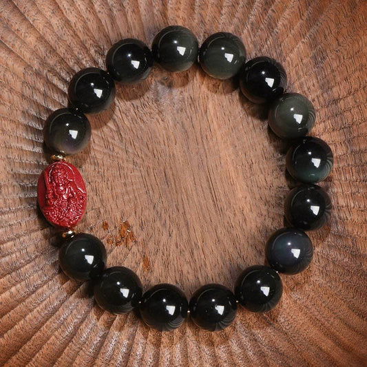 Pulsera purificadora de cinabrio y obsidiana negra natural con piedras de Buda del zodíaco chino