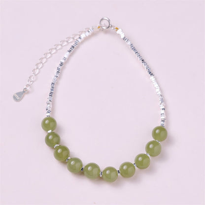 Pulsera de cadena de la suerte con cuentas de jade hetiano de plata de ley 925 y piedras de Buda 