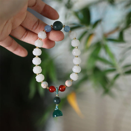 Pulsera de armonía y paz con cuentas de loto talladas con semillas de bodhi y piedras de Buda