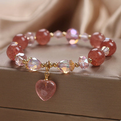 Pulsera de cristal de cuarzo fresa natural con piedras de Buda, con amor, corazón y sanación positiva 