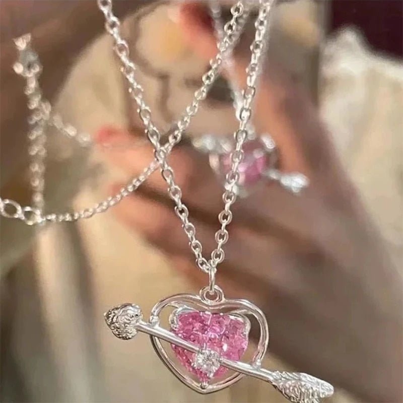 Angel Peach Heart  Necklace