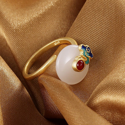 Auspicious Cloud White Jade Endless Luck Ring