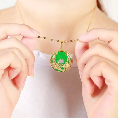 Auspicious Dragon & Phoenix Jade Gold Necklace