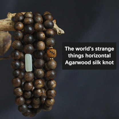 Piedras de Buda 108 cuentas Mala Brunei Agarwood Hetian Jade Yak hueso fuerza equilibrio pulsera 