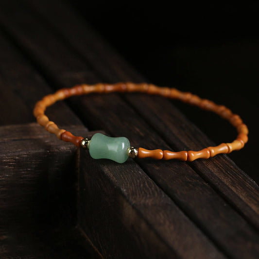 Pulsera de la suerte con diseño de bambú y aventurina verde hueso de oliva natural de Buddha Stones