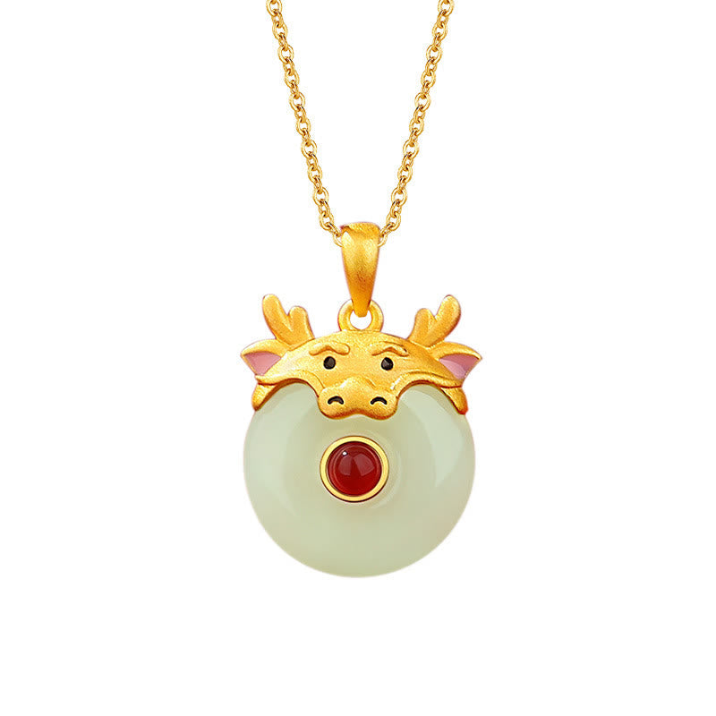 Collar con colgante de ágata roja y jade hetiano de Buda en plata de ley 925 con protección de la suerte del año del dragón y el zodiaco chino. 