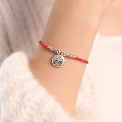 Buddha Stones Handmade 999 Sterling Silver Year of the Dragon Cute Chinese Zodiac Luck Braided Bracelet