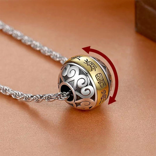 Buddha Stones Taoist Neun-Zeichen-Mantra Gravierte Amulett Balance Halskette Drehbarer Anhänger