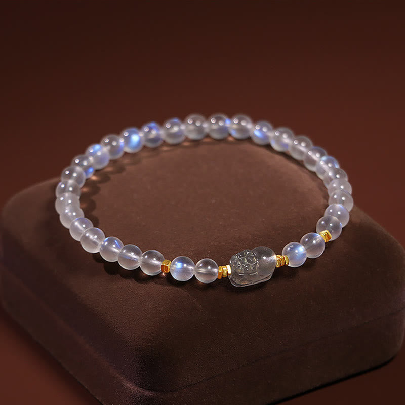 Pulsera curativa PiXiu de piedra lunar natural bañada en oro y plata de ley 925 con piedras de Buda 