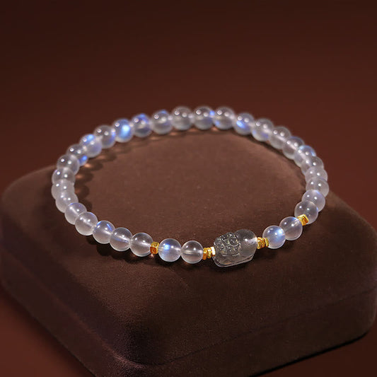 Pulsera curativa PiXiu de piedra lunar natural bañada en oro y plata de ley 925 con piedras de Buda 