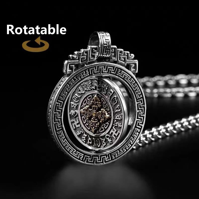 Collar con colgante de piedra de Buda tibetano Om Mani Padme Hum, doble dorje, vajra, giratorio, pureza y paz. 