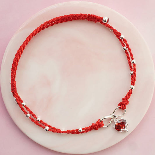 Tobillera con piedras de Buda, corazón de amor, símbolo del infinito, hilo trenzado