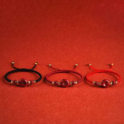 Pulsera trenzada con bendición de paz y cinabrio de loto hecha a mano con piedras de Buda