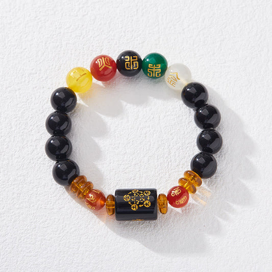 Pulsera de Buda con cinco elementos de ónix negro y ágata roja para la sabiduría y la riqueza