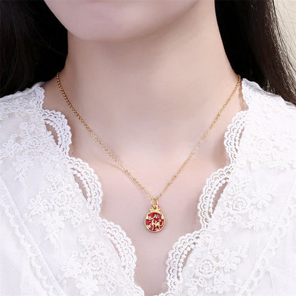 Collar con colgante curativo de cobre con flores de ciervo sika vintage y piedras de Buda 