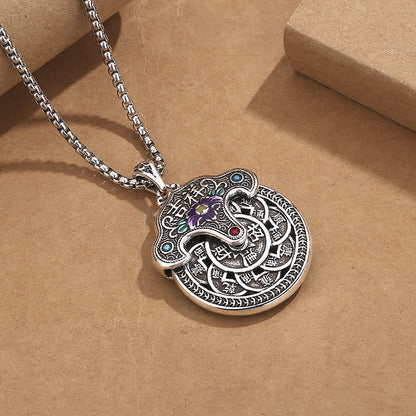 Collar con colgante de riqueza con monedas de cobre, flor de peonía y piedras de Buda