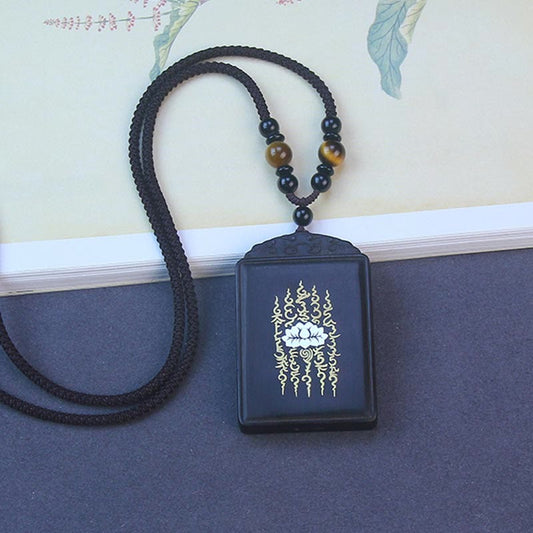 Buddha Stones 999 Sterling Silber Ebenholz Lotus Intarsien Ruhe Halskette Anhänger