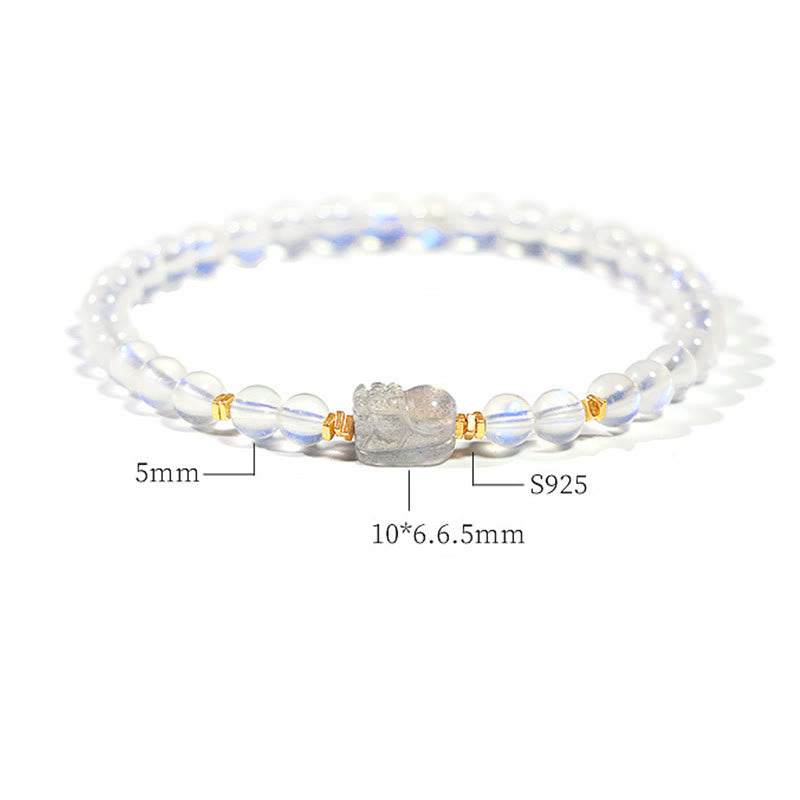 Pulsera curativa PiXiu de piedra lunar natural bañada en oro y plata de ley 925 con piedras de Buda 