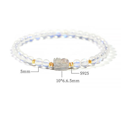Pulsera curativa PiXiu de piedra lunar natural bañada en oro y plata de ley 925 con piedras de Buda 