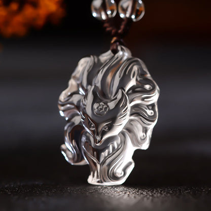 Buddha Stones Natürlicher Amethyst Weißer Kristall Citrin Neunschwänziger Fuchs Glück Halskette Anhänger 