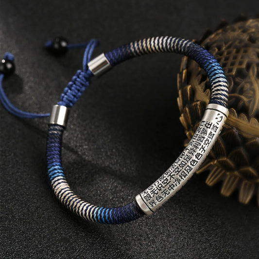 Pulsera trenzada de plata de ley 999 con piedras de Buda y sutra del corazón, hecha a mano