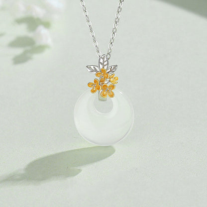 Collar con colgante de flor de armonía de doce meses de calcedonia redonda de plata de ley 925 con piedras de Buda 