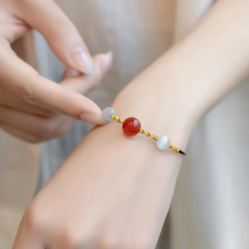 Pulsera de hilo trenzado con ojo de gato de ágata roja natural y piedras de Buda, collar y colgante 