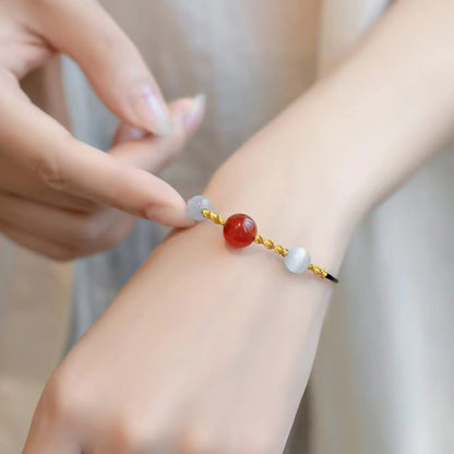 Pulsera de hilo trenzado con ojo de gato de ágata roja natural y piedras de Buda, collar y colgante 