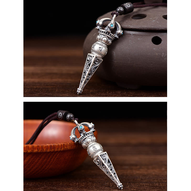 Colgante de collar giratorio con diseño de sabiduría de Buda, Om Mani Padme Hum tibetano, Dorje Vajra