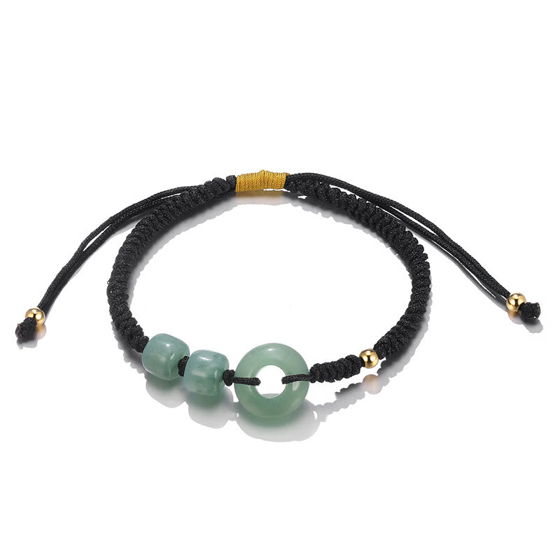 Pulsera trenzada de pareja con 2 piedras de Buda, aventurina verde, jade blanco y hebilla de la paz.