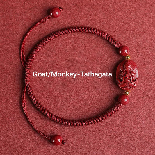 Pulsera de cuerda con piedras de Buda del zodíaco chino, Buda natal, cinabrio, que aleja los malos espíritus. 