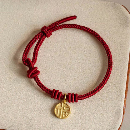 Buddha Stones Handmade Eight Thread Peace Knot Fu Character Charm Luck Happiness Red Rope Bracelet