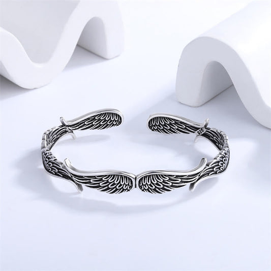 Buddha Steine ​​Engel Flügel Feder Muster Geschnitzt Glück Manschette Armband Armreif 