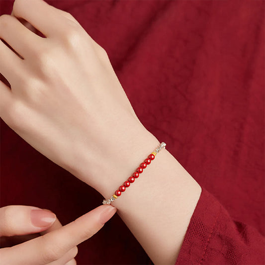 Pulsera de bendición con el símbolo Fu de cinabrio de Buda en plata de ley 925 