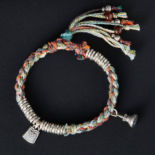 Pulsera de protección de múltiples hebras hecha a mano con piedras de Buda en plata de ley 925