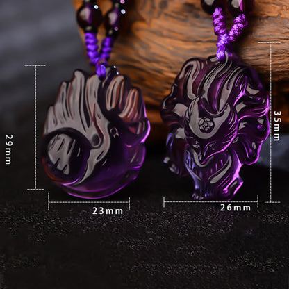 Buddha Stones Natürlicher Amethyst Weißer Kristall Citrin Neunschwänziger Fuchs Glück Halskette Anhänger 