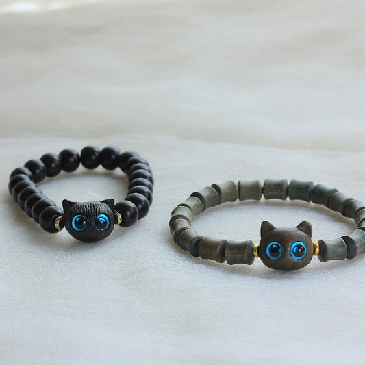 Buddha Stones Ebenholz Grün Sandelholz Süße Katze Peace Armband