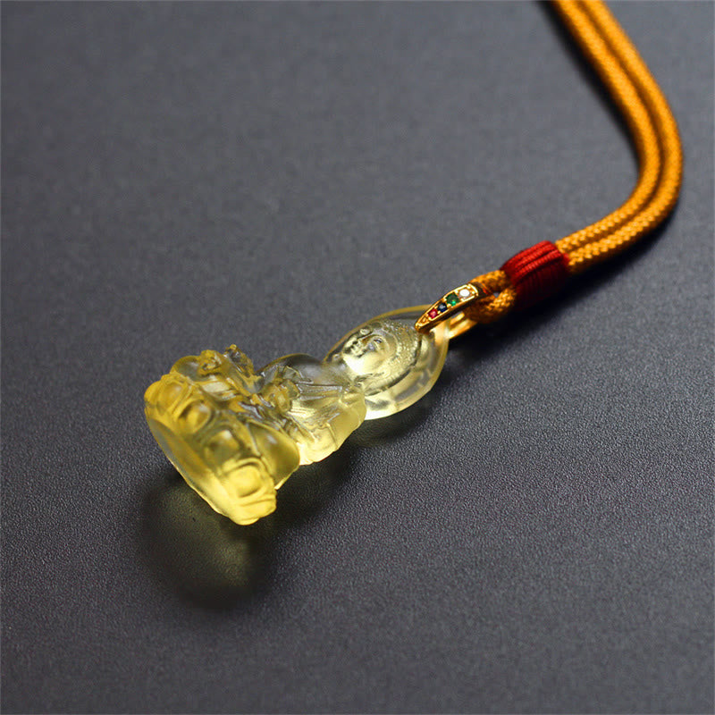 Collar con colgante de amuleto de serenidad de cristal Liuli con piedras de Buda Tathagata azul y Buda de la medicina 