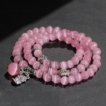 Pulsera triple vuelta con soporte PiXiu de ojo de gato y piedras de Buda