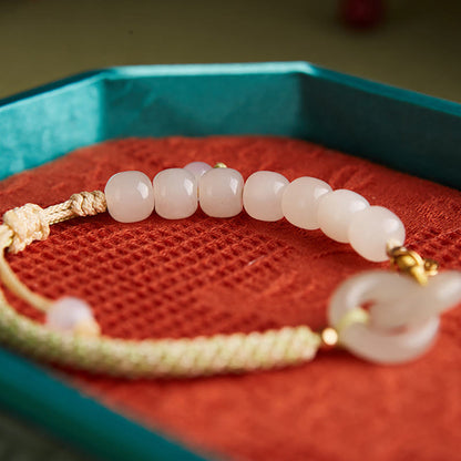 Pulsera trenzada con cuentas de jade hetiano natural de Buda y doble hebilla de paz con carácter Fu 