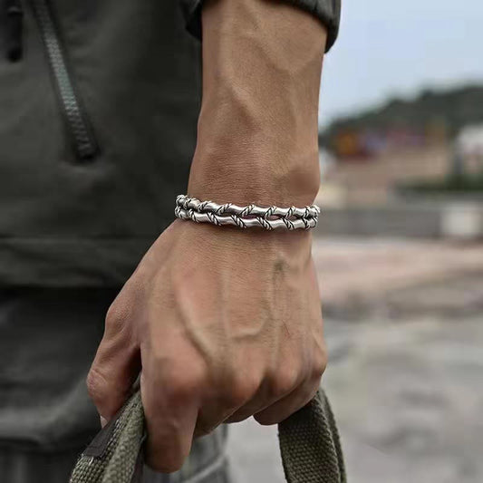 Brazalete de la suerte con diseño de bambú de doble capa vintage con piedras de Buda