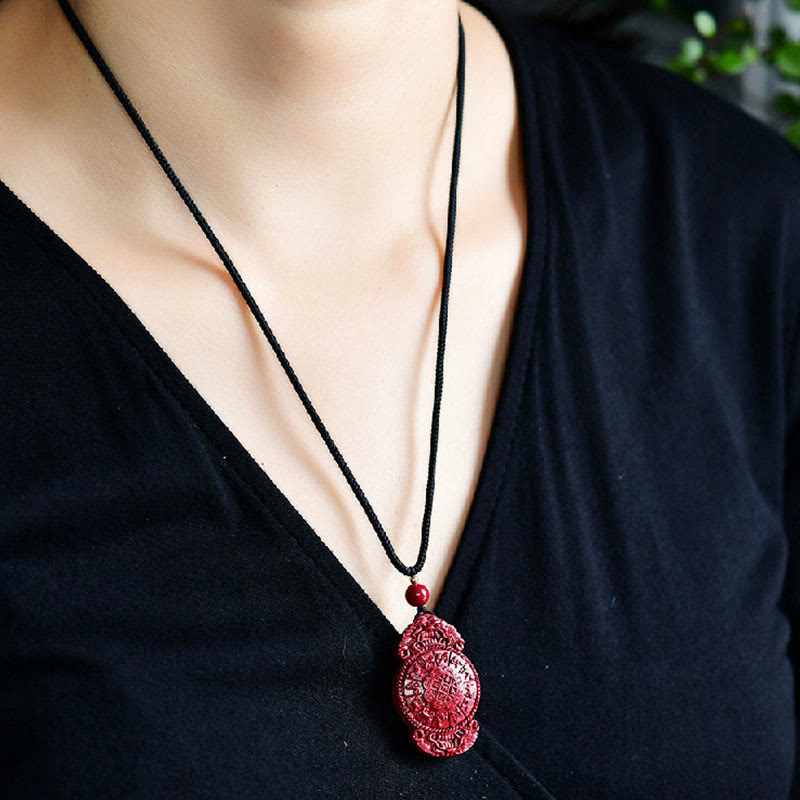 Colgante de collar con bendición de cinabrio natural con forma de calabaza del zodiaco chino Yin Yang de Buda sonriente con piedras de Buda 