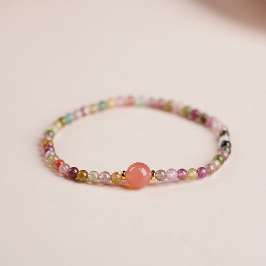 Pulsera con cuentas de ágata Yanyuan y turmalina natural en plata de ley 925 de Buddha Stones