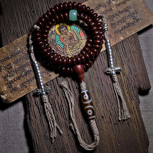Buddha Stones Natural Tibet 108 Mala Perlen Lila Bodhi Seed Dreiäugige Dzi Perle Kupfer Dorje Harmonie Armband
