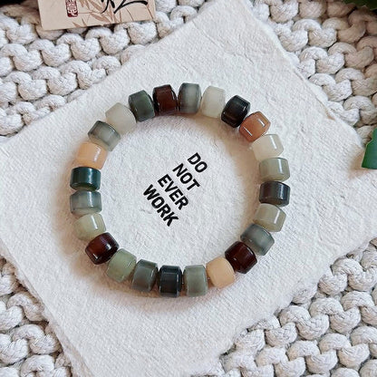 Premium Mini Golden Wheel Beads Mint Iced Tea Multi-Treasure White Jade Bodhi Bead Bracelet - Touch Bling